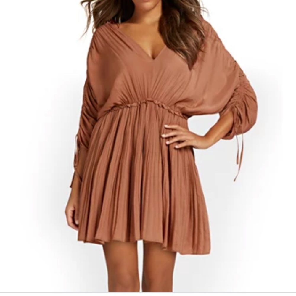 Ruched Tie-Sleeve Dress - Mustard Seed. New with tags